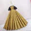 Vintage Schwarz Gold Drucken Ballkleider 2023 Ballkleid Satin Off Shoulder Geschwollenes Kurze Ärmel Rückenfreies Sweep / Pinsel Zug Ball Festliche Kleider