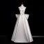 Modest / Simple Elegant Ivory Beading Lace Flower Satin Wedding Dresses 2025 Ball Gown Off-The-Shoulder Sleeveless Backless Bow Floor-Length / Long Wedding