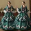 Couture Medieval Vintage / Retro Gothic Dark Green Appliques Lace Flower Bow Prom Dresses 2024 Ball Gown Square Neckline Bell sleeves Floor-Length / Long