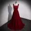 Chic / Beautiful Burgundy Suede Prom Dresses 2022 A-Line / Princess Square Neckline Sleeveless Backless Rhinestone Floor-Length / Long Prom Formal Dresses