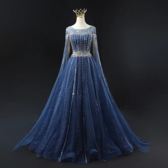 Haut De Gamme Vintage Originale Bleu Marine Fait Main Perlage Faux Diamant Paillettes Robe De Bal 2024 Robe Boule Encolure Dégagée Sans Manches Dos Nu Longue Robe De Ceremonie