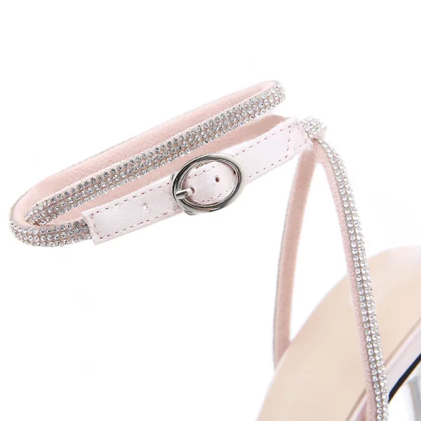 Sexy Rosa Abend Strass Schleife Sandalen Damen 2022 Knöchelriemen 11 cm Stilettos Peeptoes Sandaletten Hochhackige