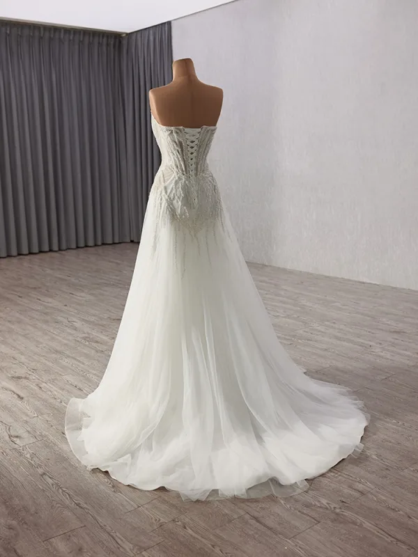 Sexy White Beading Sequins Evening Dresses 2025 A-Line / Princess Strapless Sleeveless Backless Floor-Length / Long Evening Party Formal Dresses