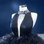 Luxury / Gorgeous Black Cascading Ruffles Prom Dresses 2022 Ball Gown High Neck Rhinestone Tassel Sleeveless Court Train Formal Dresses