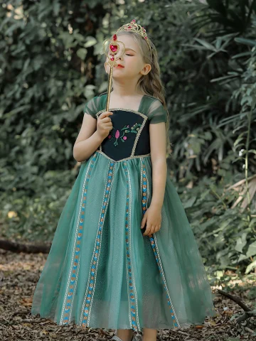 Chic Belle Vert Jade Faux Diamant Glitter Anniversaire Robe Ceremonie Fille 2023 Princesse Encolure Carrée Sans Manches Dos Nu Thé Longueur Robe Ceremonie Fille