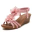 Roman Blushing Pink Pearl Lace Flower Womens Sandals Beach 5 cm Wedges T-Strap Open / Peep Toe Sandals