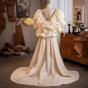 Charming Champagne Handmade Ruffle Prom Short Sleeve Jackets Wraps 2025