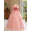 Blumenfee Rosa Applikationen Blumenmädchenkleider 2024 Ballkleid Rundhalsausschnitt Ärmellos Rückenfreies Lange Hochzeit