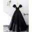 Audrey Hepburn Style Black Prom Dresses 2022 Ball Gown Square Neckline Puffy Short Sleeve Backless Floor-Length / Long Prom Formal Dresses