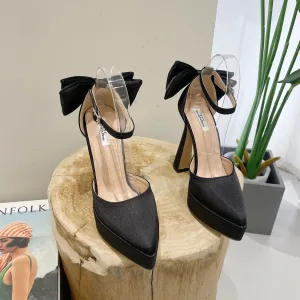 Mode Schwarz Abend Knöchelriemen Schleife Damen Schuhe 2023 13 Cm Stilettos Spitzschuh Damenschuhe Hochhackige
