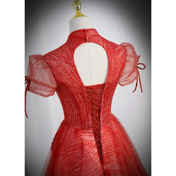 Chic / Belle Multi-Couleurs Rouge Robe De Bal 2022 Princesse U-Cou Manches Courtes Dos Nu Perlage Paillettes Longue Robe De Ceremonie