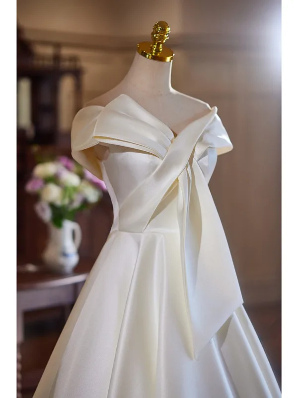 white dress simple elegant Eva Fashion 3495 Simple A Line Short Wedding Dress main image 0