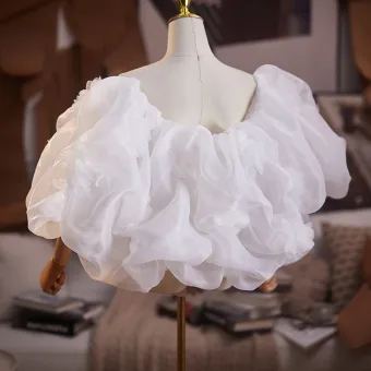 Elegant White Ruffle Wedding Shawl 2025 Tulle