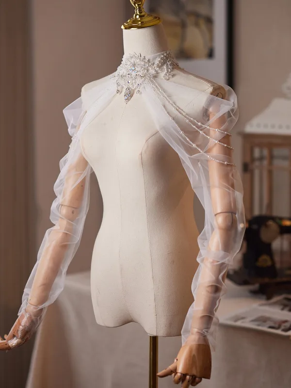 Moda Białe Frezowanie Perła Rhinestone Tiulowe Wieczorowe szal 2026