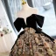 Vintage / Retro Black Printing Sequins Prom Dresses 2023 Ball Gown Strapless Short Sleeve Backless Bow Floor-Length / Long Prom Formal Dresses