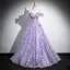 Flower Fairy Lavender Appliques Sequins Prom Dresses 2024 Ball Gown Off-The-Shoulder Short Sleeve Backless Floor-Length / Long Prom Formal Dresses