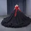 Haut de Gamme Noire En Dentelle Fleur Perlage Paillettes Appliques Tribunal Train Robe De Bal 2024 Robe Boule Encolure Dégagée Manches Longues Promo Robe De Ceremonie