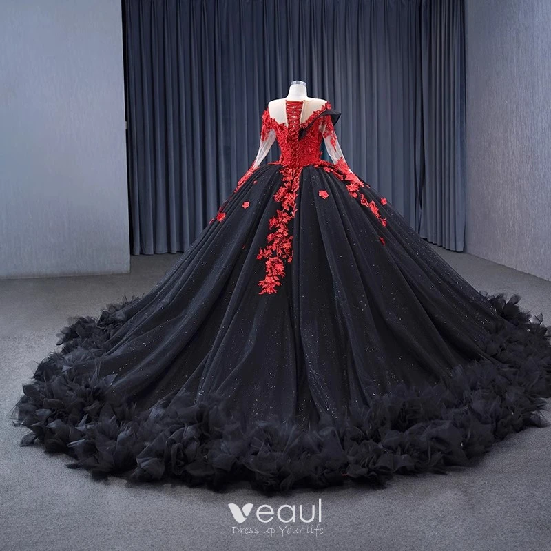 Black Appliques Tulle Scoop Flower Prom Dress Black Appliques Tulle Scoop Flower Prom Dress