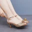 Sexy Gold Rhinestone Summer Evening Party Womens Sandals 2024 Ankle Strap 6 cm Stiletto Heels Open / Peep Toe Sandals High Heels
