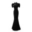 Vintage / Retro Black Beading Sequins Evening Party Cheongsam 2023 Trumpet / Mermaid High Neck Short Sleeve Backless Floor-Length / Long