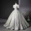 Chic / Beautiful Silver Glitter Prom Dresses 2024 Ball Gown V-Neck Short Sleeve Backless Floor-Length / Long Prom Formal Dresses