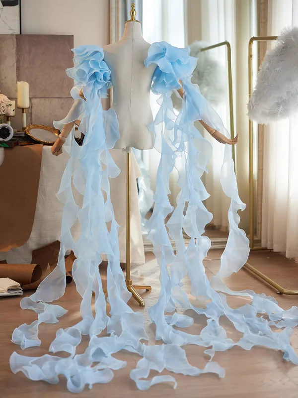Fashion Sky Blue Ruffle Tulle shawl 2026