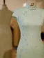 Chinese style Sage Green Printing Tea-length Cheongsam 2026 Trumpet / Mermaid High Neck Cap Sleeves