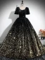Glitzernden Schwarz Pailletten Ballkleider 2024 Ballkleid Eckiger Ausschnitt Kurze Ärmel Rückenfreies Lange Ball Festliche Kleider