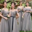 Simple Gris Robe Demoiselle D'honneur 2022 Princesse Noeud Ceinture Manches Courtes Dos Nu Longue Robe De Ceremonie