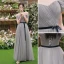 Simple Gris Robe Demoiselle D'honneur 2022 Princesse Noeud Ceinture Manches Courtes Dos Nu Longue Robe De Ceremonie