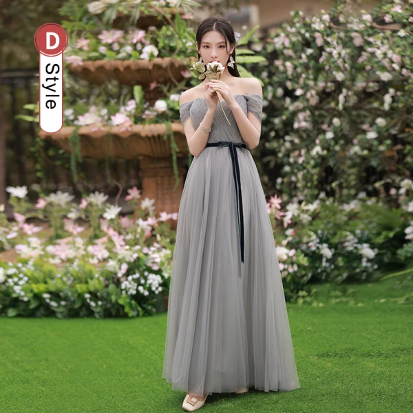 Simple Gris Robe Demoiselle D'honneur 2022 Princesse Noeud Ceinture Manches Courtes Dos Nu Longue Robe De Ceremonie