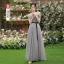 Modest / Simple Grey Bridesmaid Dresses 2022 A-Line / Princess Short Sleeve Backless Sash Bow Floor-Length / Long Bridesmaid Dresses