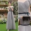 Modest / Simple Grey Bridesmaid Dresses 2022 A-Line / Princess Short Sleeve Backless Sash Bow Floor-Length / Long Bridesmaid Dresses