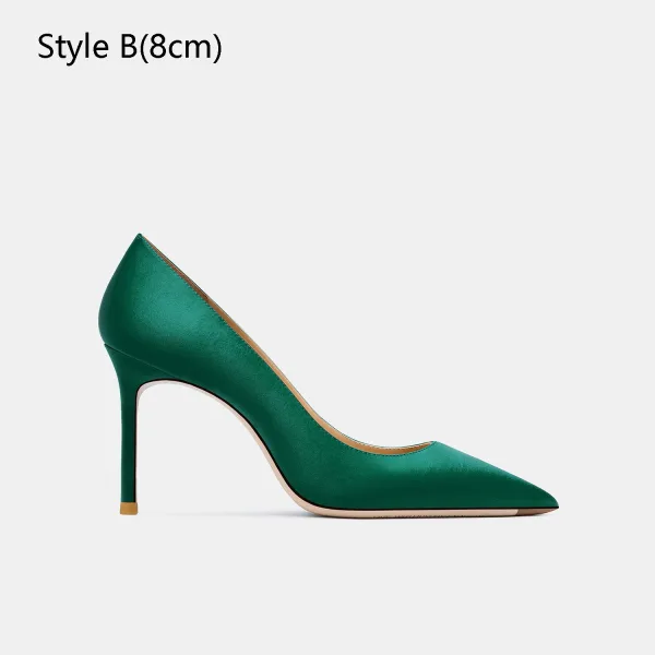 Modest / Simple Green Office OL Satin Pumps 2024 10 cm Stiletto Heels Pointed Toe Pumps High Heels