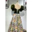 Elegant Clover Green Satin Printing Prom Dresses 2022 A-Line / Princess Square Neckline Puffy Short Sleeve Backless Pearl Sash Bow Floor-Length / Long Formal Dresses