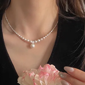 Moda Plata Perla Gala Plata Esterlina Collares 2023