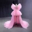 Unusual Candy Pink Summer Cascading Ruffles Prom Dresses Party Dresses 2023 Ball Gown V-Neck Ruffle Short Sleeve Court Train Prom Formal Dresses