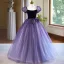 Chic / Beautiful Lilac Sequins Prom Dresses 2024 Ball Gown Square Neckline Puffy Short Sleeve Backless Bow Floor-Length / Long Prom Formal Dresses
