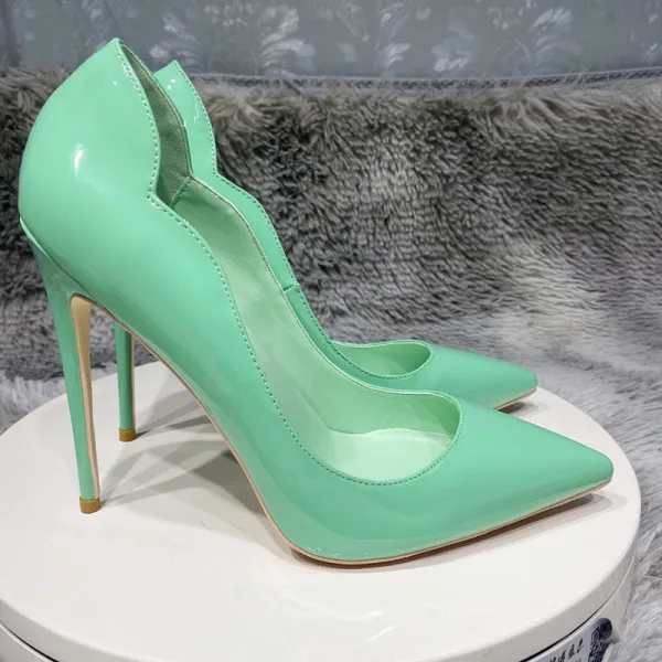Fashion Mint Green Evening Party Pumps 2022 Patent Leather 12 cm Stiletto Heels Pointed Toe Pumps High Heels