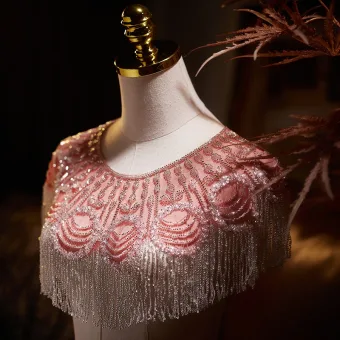 Sparkly Blushing Pink Handmade Beading Tassel Shawl 2025