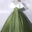 Élégant Vert Foncé Satin Robe De Bal 2023 Robe Boule V-Cou Manches Courtes Dos Nu Longue Promo Robe De Ceremonie