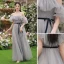 Modest / Simple Grey Bridesmaid Dresses 2022 A-Line / Princess Short Sleeve Backless Sash Bow Floor-Length / Long Bridesmaid Dresses