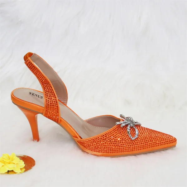 Sparkly Red Rhinestone Bow Evening Party Womens Sandals Clutch Bags 2023 8 cm Stiletto Heels Pointed Toe Sandals High Heels Clutch Bags