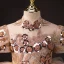 Chic / Belle Champagne Perlage Paillettes Faux Diamant Volants en Cascade Anniversaire Robe Ceremonie Fille 2023 Robe Boule Col Haut Manches Courtes Dos Nu Longue