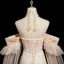 Élégant Champagne Perlage Gland Paillettes En Dentelle Fleur Robe De Bal 2025 Princesse Col Haut Manches Courtes Dos Nu Longue Robe De Ceremonie