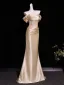 Sexy Champagne Trumpet / Mermaid Evening Dresses 2026 Off-The-Shoulder Sleeveless Backless Floor-Length / Long Formal Dresses