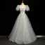 Chic / Belle Gris Perle Faux Diamant Paillettes Robe De Bal 2023 Robe Boule Encolure Carrée Gonflée Manches Courtes Dos Nu Longue Promo Robe De Ceremonie