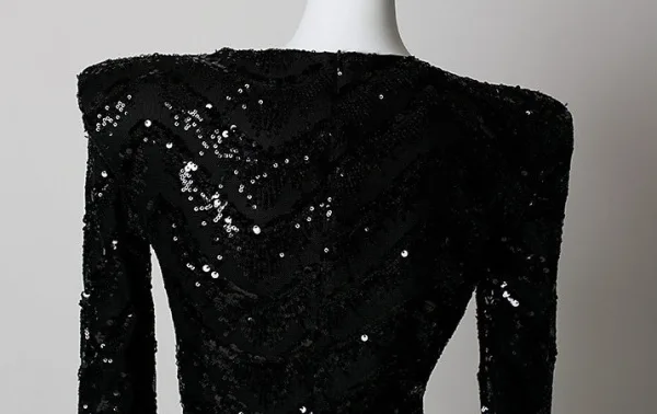 Sparkly Black Sequins Rhinestone Evening Dresses 2026 Trumpet / Mermaid Scoop Neck Long Sleeve Floor-Length / Long Formal Dresses