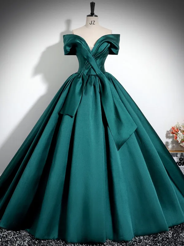anthropologie green striped dress Green Satin Long Prom Dress, Elegant A-Line Short Sleeve Formal Evenin