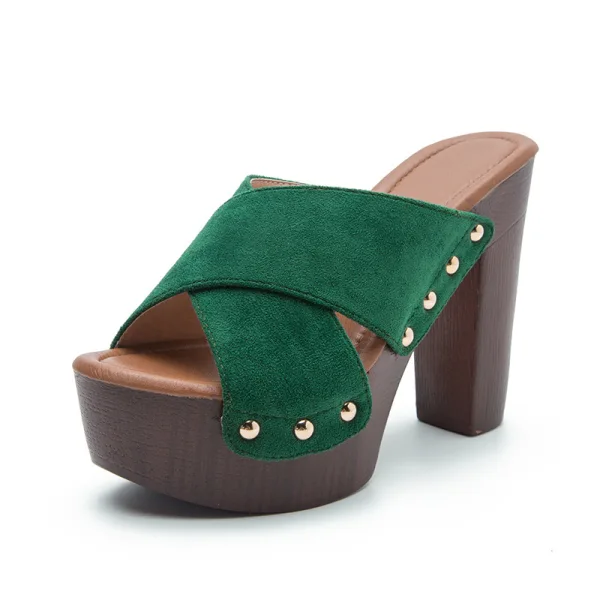 Chic / Belle Noire Daim Vêtement de rue Sandales Femme 2022 12 cm Talons Épais Peep Toes / Bout Ouvert Sandales Talons Hauts